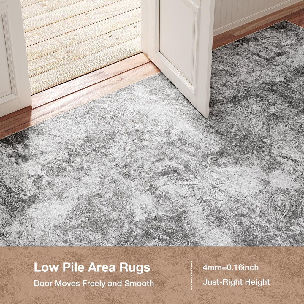 2'x6' Runner Rug for Hallway, NovDeco Washable Indoor Rug Neutral Abstract Light Gray, Low Pile & Stain Resistant Carpet for Kitchen Bedside Laundry