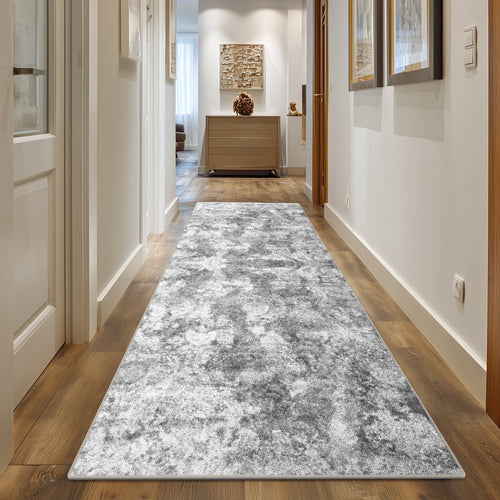 2'x6' Runner Rug for Hallway, NovDeco Washable Indoor Rug Neutral Abstract Light Gray, Low Pile & Stain Resistant Carpet for Kitchen Bedside Laundry