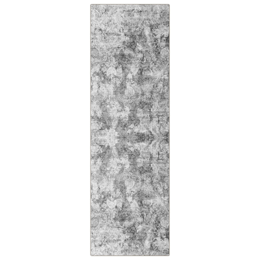 2'x6' Runner Rug for Hallway, NovDeco Washable Indoor Rug Neutral Abstract Light Gray, Low Pile & Stain Resistant Carpet for Kitchen Bedside Laundry